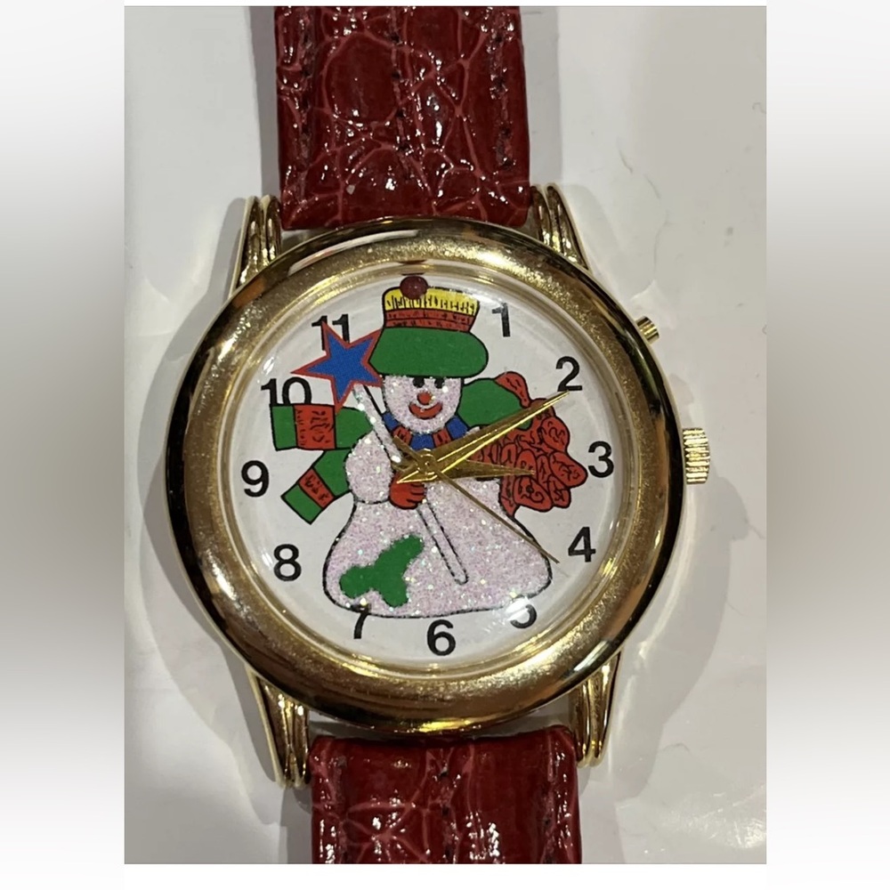 Sergio Valente Snowman Watch With Red Leather Band # C-BAJAG Omni Quartz ISA K63